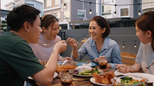 family eating together happily